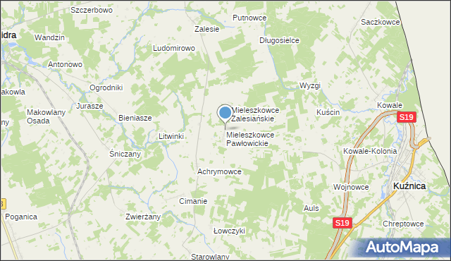 mapa Mieleszkowce Pawłowickie, Mieleszkowce Pawłowickie na mapie Targeo